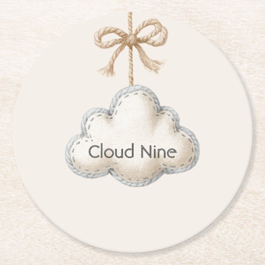 Cream Blue Cloud Nine Baby Shower ラウンドペーパーコースター (正面)