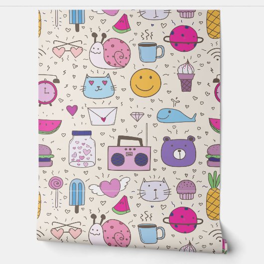 Cream & Blue pattern for Your Kid Room 壁紙 (ほどく)