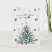 Cream Blue Snowflakes Christmas Tree カード (正面)