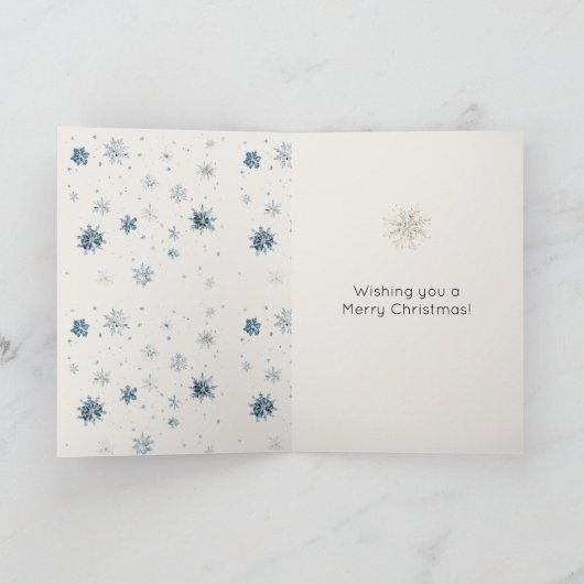 Cream Blue Snowflakes Christmas Tree カード (内部)