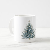 Cream Blue Winter Christmas Tree コーヒーマグカップ (正面左)