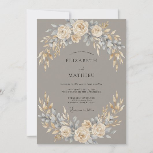 Cream Blush Botanical Flourish Wedding 招待状 (正面)