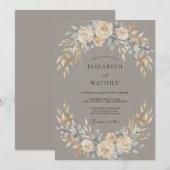 Cream Blush Botanical Flourish Wedding 招待状 (正面/裏面)