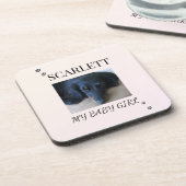 Cream Blush Minimal Pet Photo with Paw Prints コースター (左側)