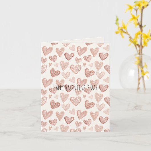 Cream Blush Pink Heart Valentine's Day カード (黄色い花)