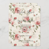 Cream Blush Pink Roses Floral Bridal Shower 招待状 (正面/裏面)