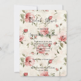 Cream Blush Pink Roses Floral Bridal Shower 招待状
