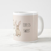 Cream Blush Three Cute Bunny Rabbits ジャンボコーヒーマグカップ (正面右)
