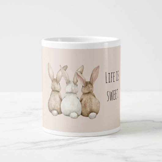 Cream Blush Three Cute Bunny Rabbits ジャンボコーヒーマグカップ (正面)