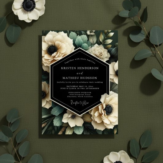 Cream Botanical Bloom Wedding 招待状