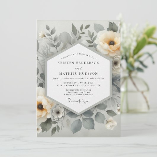 Cream Botanical Ethereal Wedding 招待状 (スタンド正面)