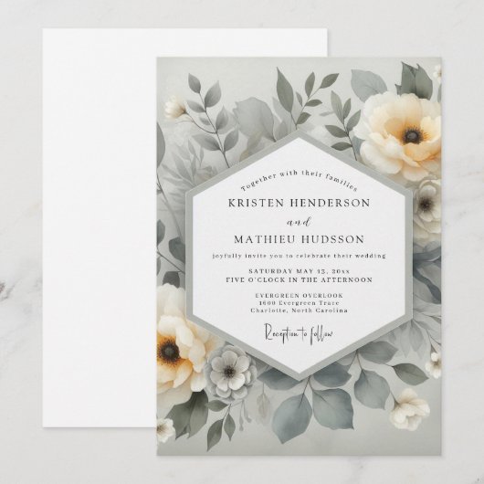 Cream Botanical Ethereal Wedding 招待状 (正面/裏面)