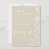 Cream Botanical Minimal Wedding Save the Date (正面)