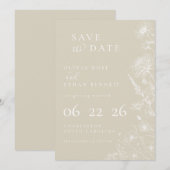 Cream Botanical Minimal Wedding Save the Date (正面/裏面)