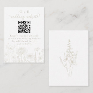 Cream Botanical Minimal Wedding Website QR Code  エンクロージャーカード