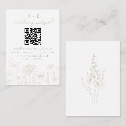 Cream Botanical Minimal Wedding Website QR Code  エンクロージャーカード (正面/裏面)