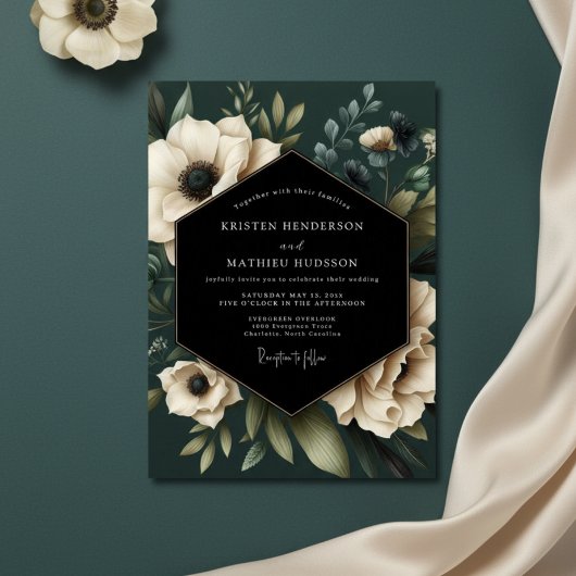 Cream Botanical Moody Wedding 招待状