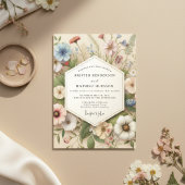 Cream Botanical Whimsical Wedding 招待状