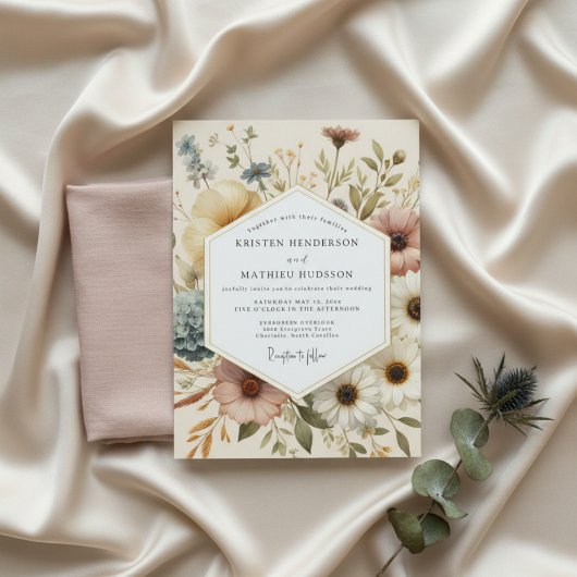 Cream Botanical Whimsy Wedding 招待状