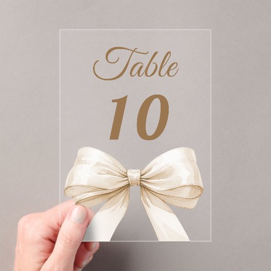 Cream bow acrylic table number sign アクリル招待状 (インサイチュ (ポータブル))