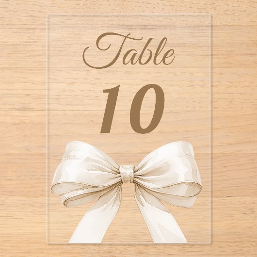 Cream bow acrylic table number sign アクリル招待状 (正面)