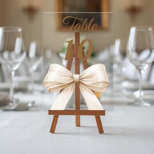 Cream bow acrylic table number sign アクリル招待状
