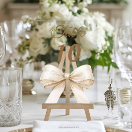 Cream bow acrylic table number sign アクリル招待状