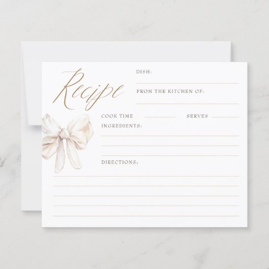 Cream Bow Elegant Bridal Shower Recipe Cards (正面)