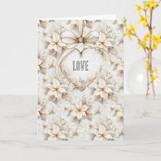 Cream Bow Heart Floral Valentine's Day Love カード (黄色い花)