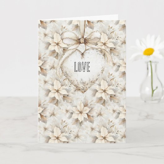 Cream Bow Heart Floral Valentine's Day Love カード (小さな植物)