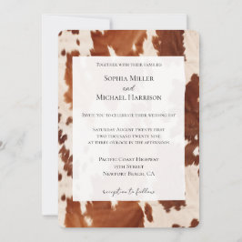 Cream Brown Cowhide Western Wedding 招待状