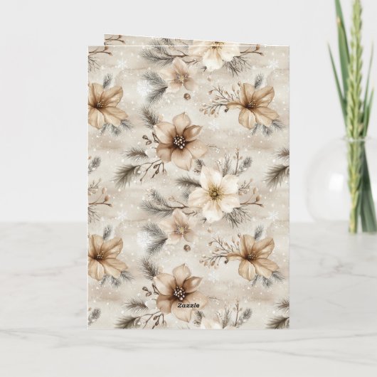 Cream Brown Floral Christmas カード (裏面)