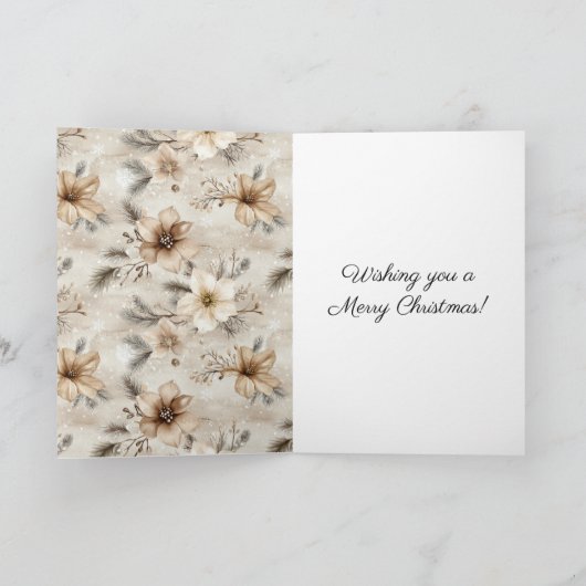 Cream Brown Floral Christmas カード (内部)