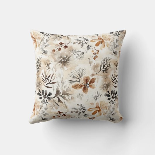 Cream Brown Floral Christmas クッション (裏面)