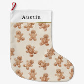 Cream Brown Gingerbread Cookies ラージクリスマスストッキング (正面)