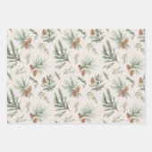 Cream Brown Green Christmas Pine Cones Snowflakes ラッピングペーパーシート (正面)