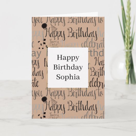 Cream Brown Happy Birthday カード (正面)