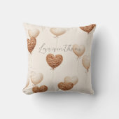 Cream Brown Heart Balloons Love in the Air クッション (正面)