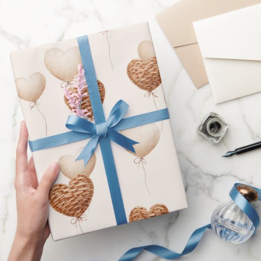 Cream Brown Heart Balloons Love in the Air ラッピングペーパー (ギフト)