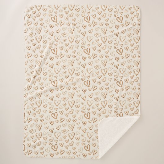 Cream Brown Hearts Valentine's Day シェルパブランケット (正面)