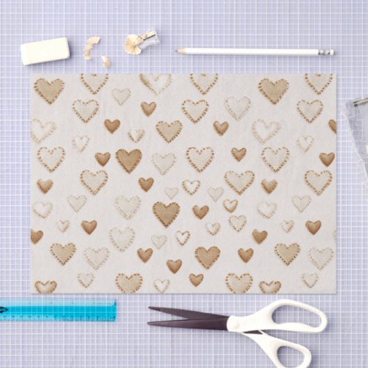 Cream & Brown Hearts Valentine's Day 薄葉紙 (クラフト)