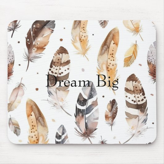 Cream Brown Native Feathers マウスパッド (正面)