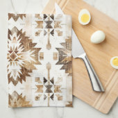 Cream Brown Native Tribal キッチンタオル (四つ折り)