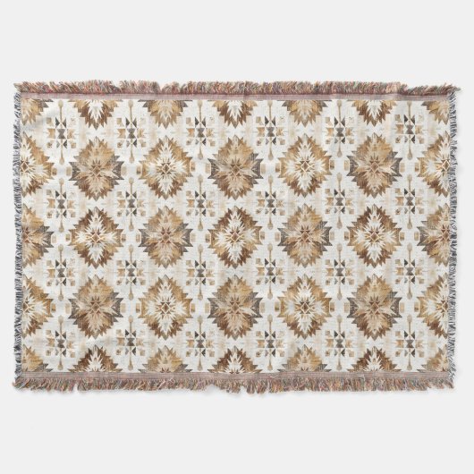 Cream Brown Native Tribal スローブランケット (正面)