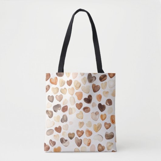 Cream Brown Peach Coffee Beans Hearts  トートバッグ (正面)