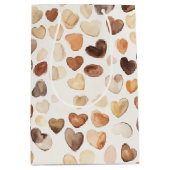 Cream Brown Peach Coffee Beans Hearts Birthday ミディアムペーパーバッグ (正面)