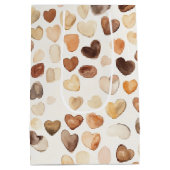 Cream Brown Peach Coffee Beans Hearts Birthday ミディアムペーパーバッグ (裏面)