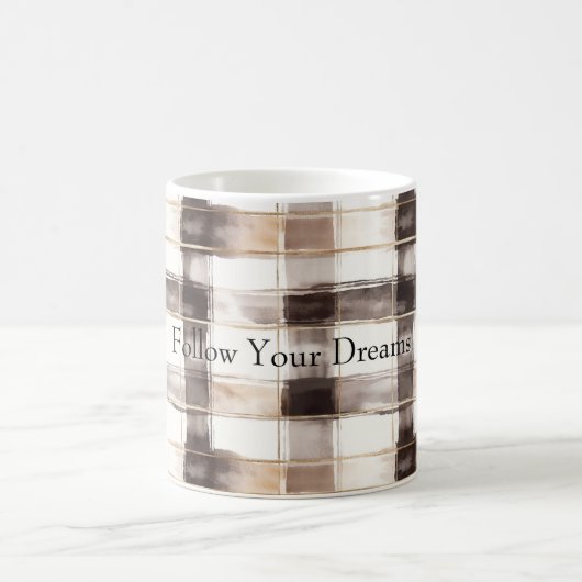 Cream Brown Plaid Stripes   コーヒーマグカップ (中央)
