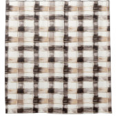 Cream Brown Plaid Stripes   シャワーカーテン (正面)