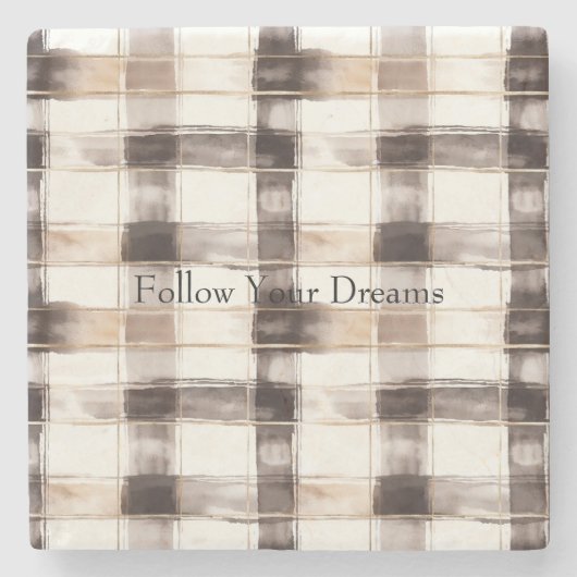 Cream Brown Plaid Stripes   ストーンコースター (正面)
